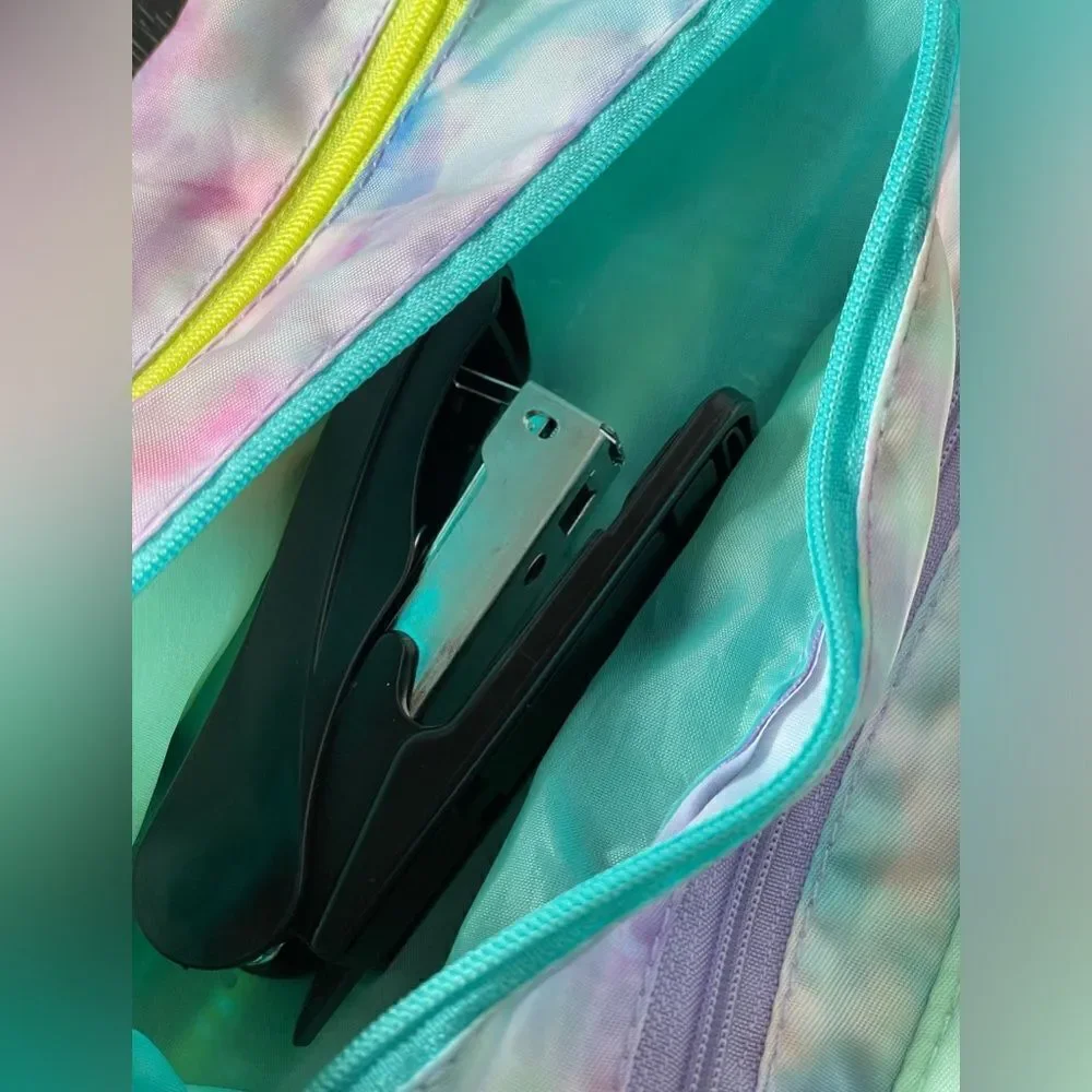 Pen+Gear Pastel Tie Dye Three Pocket Pencil Bag w/Erasers/Stapler/Pencils
